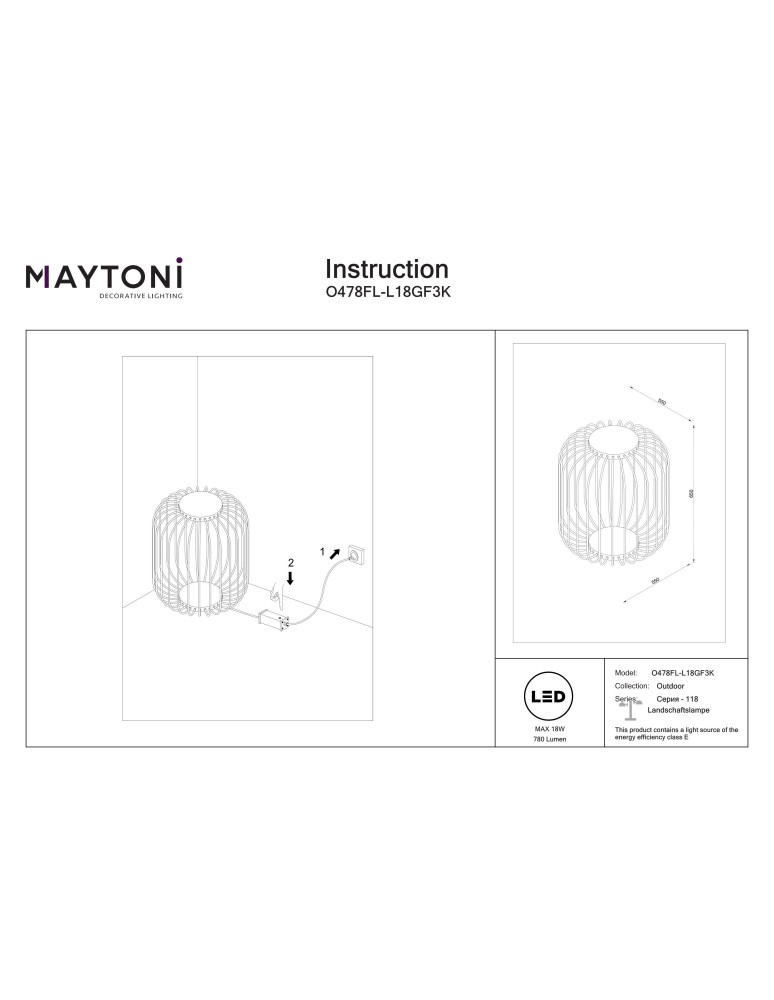 Maytoni Wisp Zewnętrzna Stojąca Ogrodowa Dekoracyjna LED 850lm 3000K Grafit O478FL-L18GF3K Maytoni Wisp Zewnętrzna Stojąca Ogrodowa Dekoracyjna LED 850lm 3000K Grafit O478FL-L18GF3K