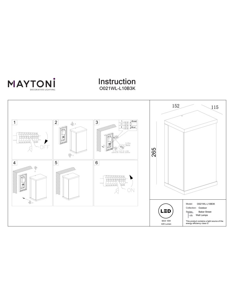 Maytoni Baker Street Zewnętrzna Lampa Ścienna LED 420lm 3000K Czarny O021WL-L10B3K Maytoni Baker Street Zewnętrzna Lampa Ścienna LED 420lm 3000K Czarny O021WL-L10B3K