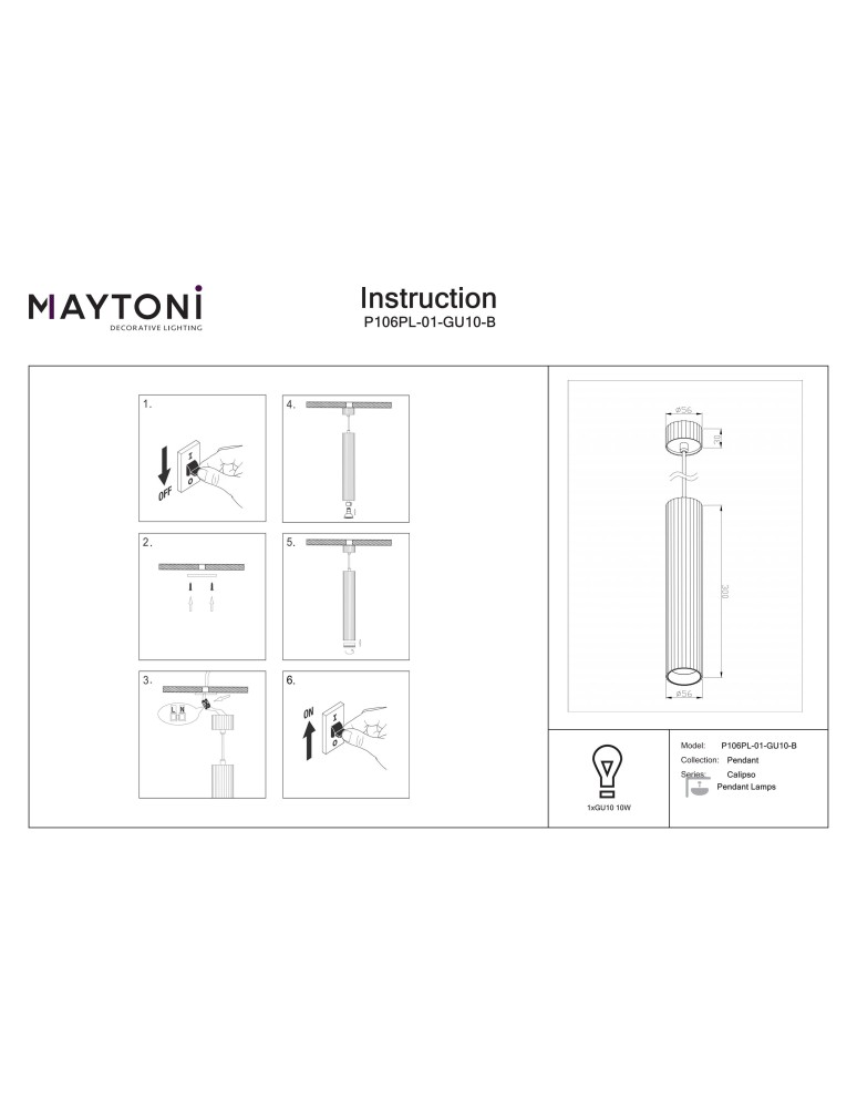 Maytoni Calipso Lampa wisząca 1xGU10 Czarny P106PL-01-GU10-B Maytoni Calipso Lampa wisząca 1xGU10 Czarny P106PL-01-GU10-B