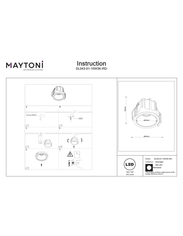 Maytoni Alfa LED Lampa wbudowana podtynkowa LED 450lm 3000K Biały i czarny DL043-01-10W3K-RD-WB Maytoni Alfa LED Lampa wbudowana podtynkowa LED 450lm 3000K Biały i czarny DL043-01-10W3K-RD-WB