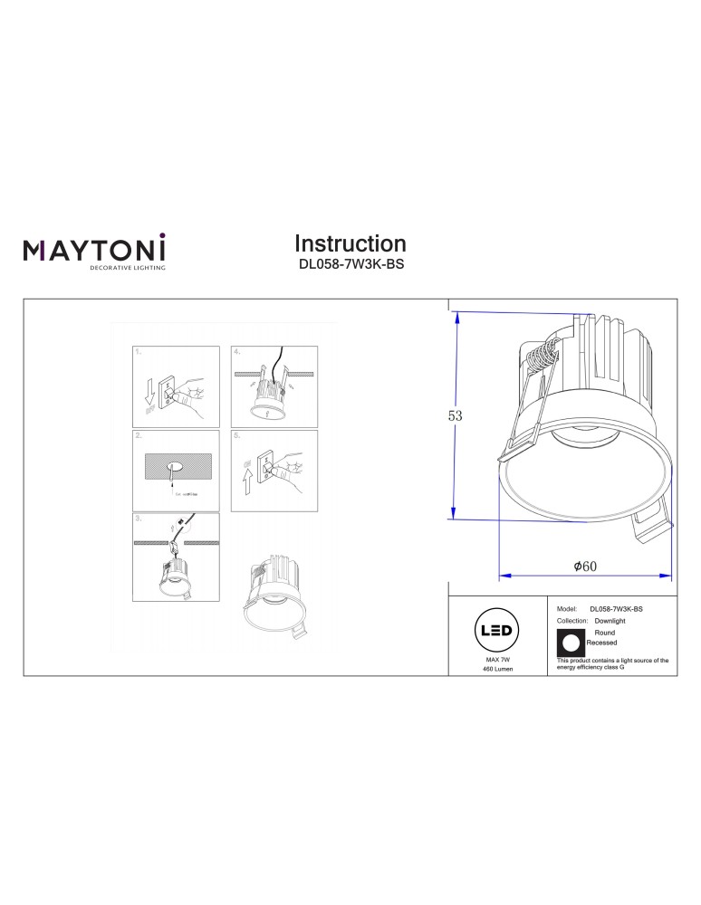 Maytoni Round Lampa wbudowana podtynkowa LED 460lm 3000K Mosiądz DL058-7W3K-BS