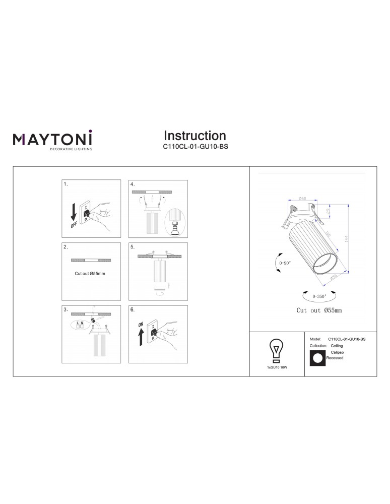Maytoni Calipso Lampa wbudowana podtynkowa reflektor 1xGU10 Mosiądz C110CL-01-GU10-BS Maytoni Calipso Lampa wbudowana podtynkowa reflektor 1xGU10 Mosiądz C110CL-01-GU10-BS