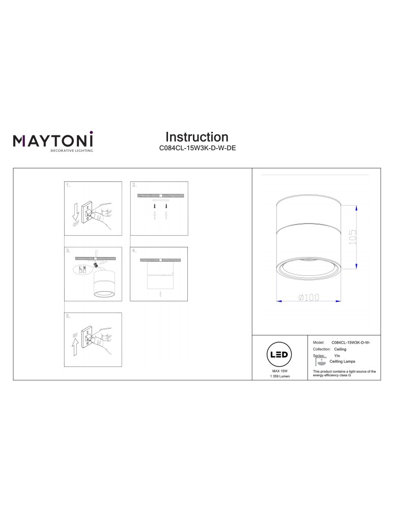 Maytoni Yin Lampa sufitowa LED 1359lm 2700K-4000K Biały C084CL-15W3K-D-W-DE Maytoni Yin Lampa sufitowa LED 1359lm 2700K-4000K Biały C084CL-15W3K-D-W-DE