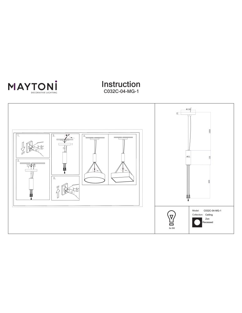 Zawieszenia - Maytoni Zon Uniwersalny element mocujący zawieszenie LED Matowe Złoty C032C-04-MG-1 - product kolory-swiatla.pl 5