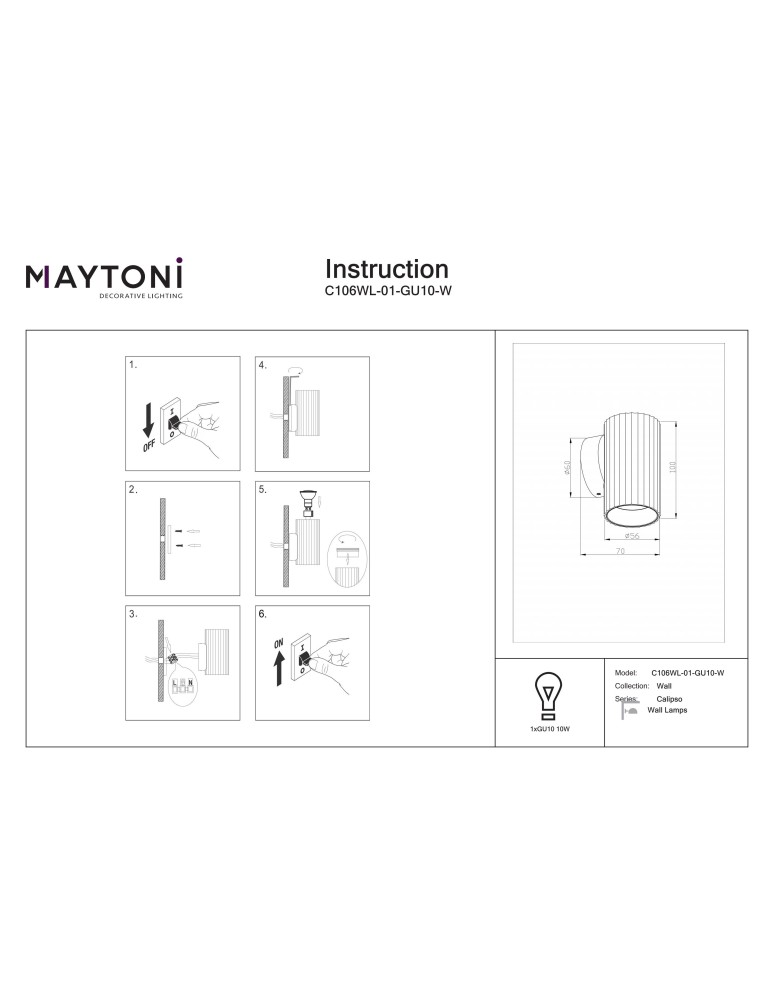 Maytoni Calipso Lampa ścienna 1xGU10 Biały C106WL-01-GU10-W Maytoni Calipso Lampa ścienna 1xGU10 Biały C106WL-01-GU10-W