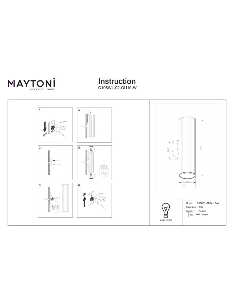 Maytoni Calipso Lampa ścienna 2xGU10 Biały C106WL-02-GU10-W Maytoni Calipso Lampa ścienna 2xGU10 Biały C106WL-02-GU10-W