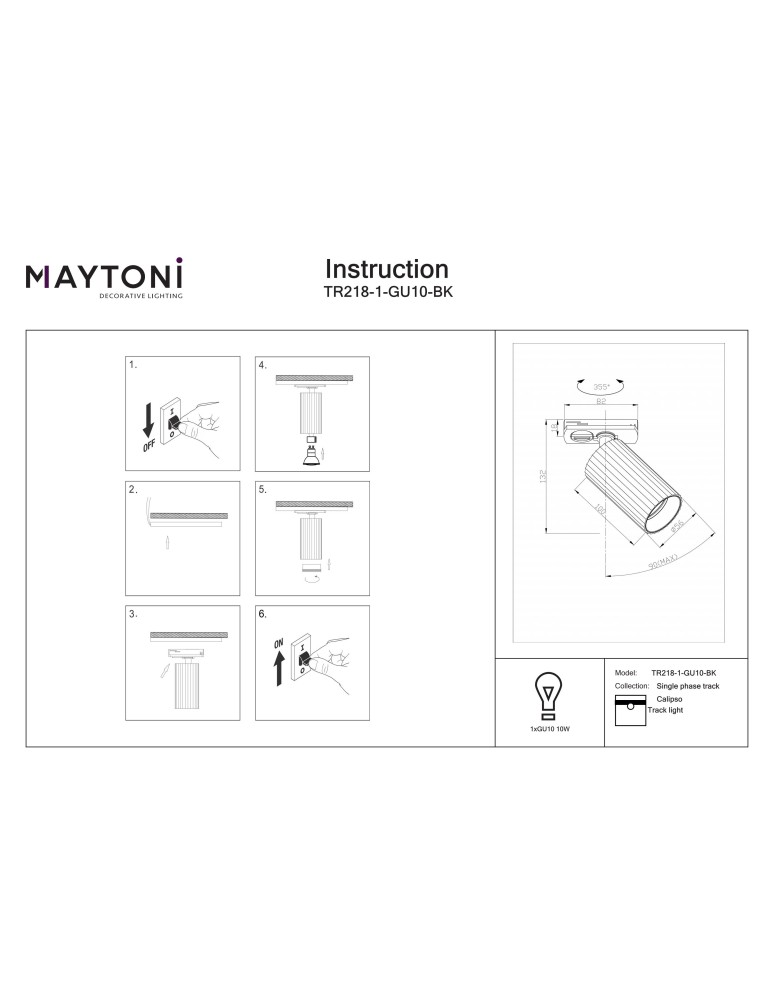 Maytoni Calipso Reflektor do Szyny UNITY 1-obwodowej 1xGU10 Czarny TR218-1-GU10-BK Maytoni Calipso Reflektor do Szyny UNITY 1-obwodowej 1xGU10 Czarny TR218-1-GU10-BK