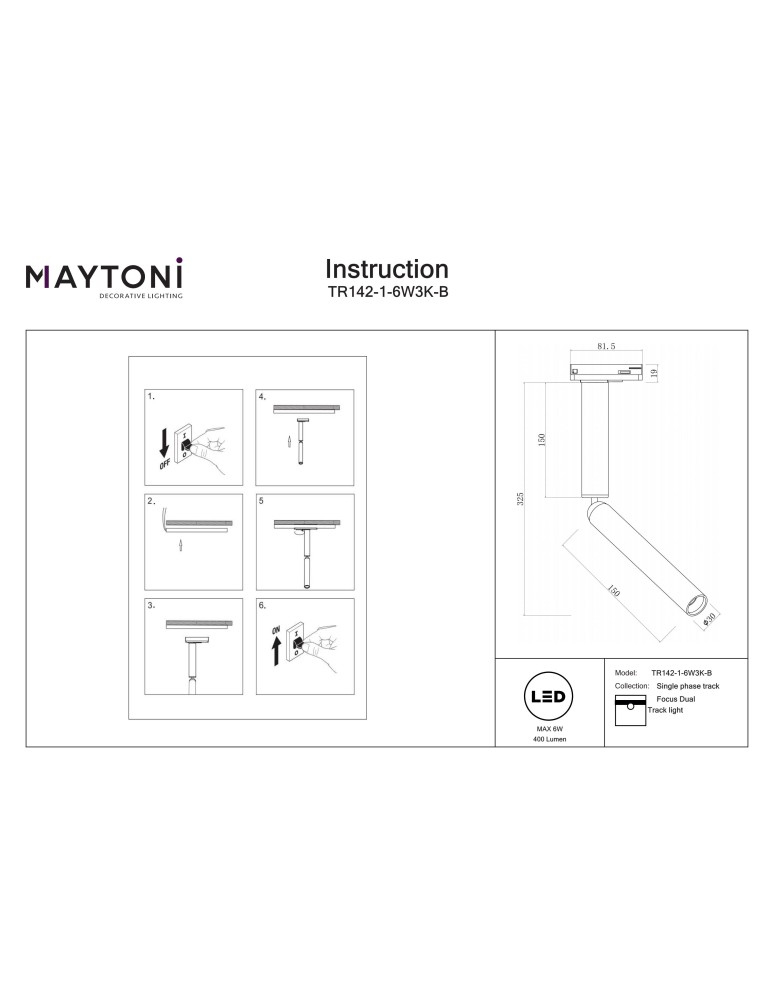Maytoni Focus Dual Reflektor do Szyny UNITY 1-obwodowej LED 400lm 3000K Czarny TR142-1-6W3K-B Maytoni Focus Dual Reflektor do Szyny UNITY 1-obwodowej LED 400lm 3000K Czarny TR142-1-6W3K-B