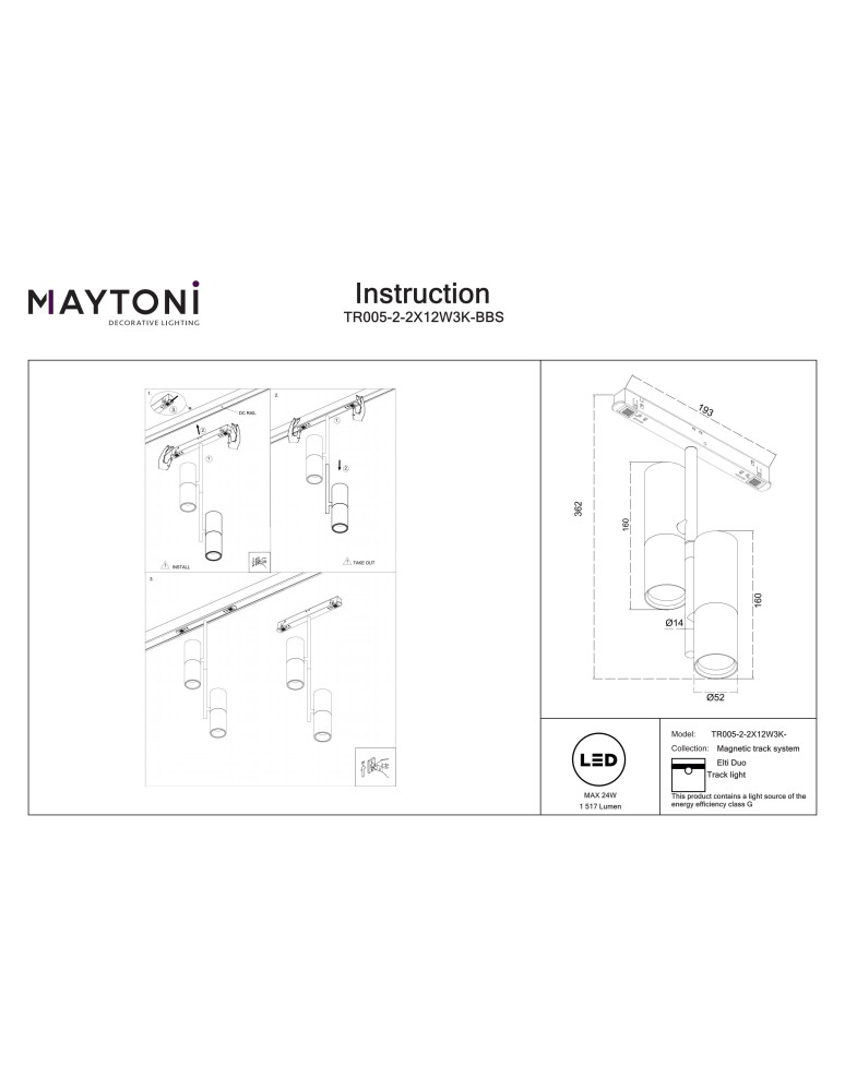 Maytoni Elti Duo Reflektor Podwójny do Szyny Exility LED 1517lm 3000K Czerń i mosiądz TR005-2-2X12W3K-BBS Maytoni Elti Duo Reflektor Podwójny do Szyny Exility LED 1517lm 3000K Czerń i mosiądz TR005-2-2X12W3K-BBS