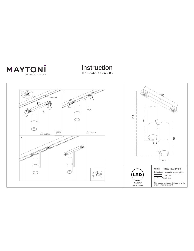 Maytoni Elti Duo Reflektor Podwójny do Szyny Exility LED 1624lm 2700K-6000K Czerń i mosiądz TR005-4-2X12W-DS-BBS Maytoni Elti Duo Reflektor Podwójny do Szyny Exility LED 1624lm 2700K-6000K Czerń i mosiądz TR005-4-2X12W-DS-BBS