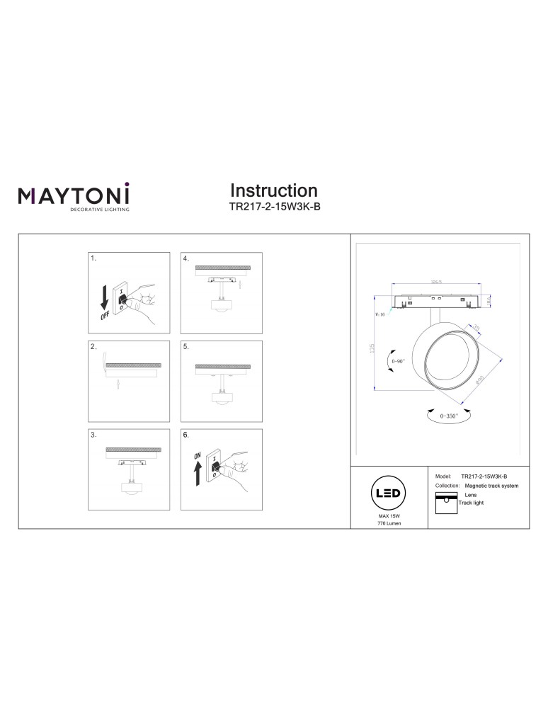 Maytoni Lens Reflektor do Szyny Exility LED 770lm 3000K Czarny TR217-2-15W3K-B Maytoni Lens Reflektor do Szyny Exility LED 770lm 3000K Czarny TR217-2-15W3K-B