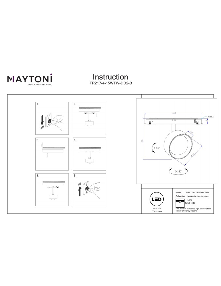 Maytoni Lens Reflektor do Szyny Exility LED 770lm 2700K-6000K Czarny TR217-4-15WTW-DD2-B Maytoni Lens Reflektor do Szyny Exility LED 770lm 2700K-6000K Czarny TR217-4-15WTW-DD2-B