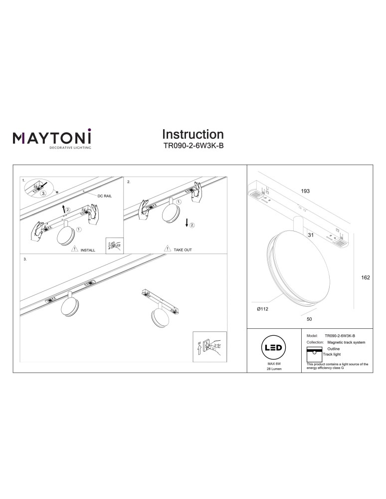 Maytoni Outline Lampa do Szyny Exility LED 28lm 3000K Czarny TR090-2-6W3K-B Maytoni Outline Lampa do Szyny Exility LED 28lm 3000K Czarny TR090-2-6W3K-B