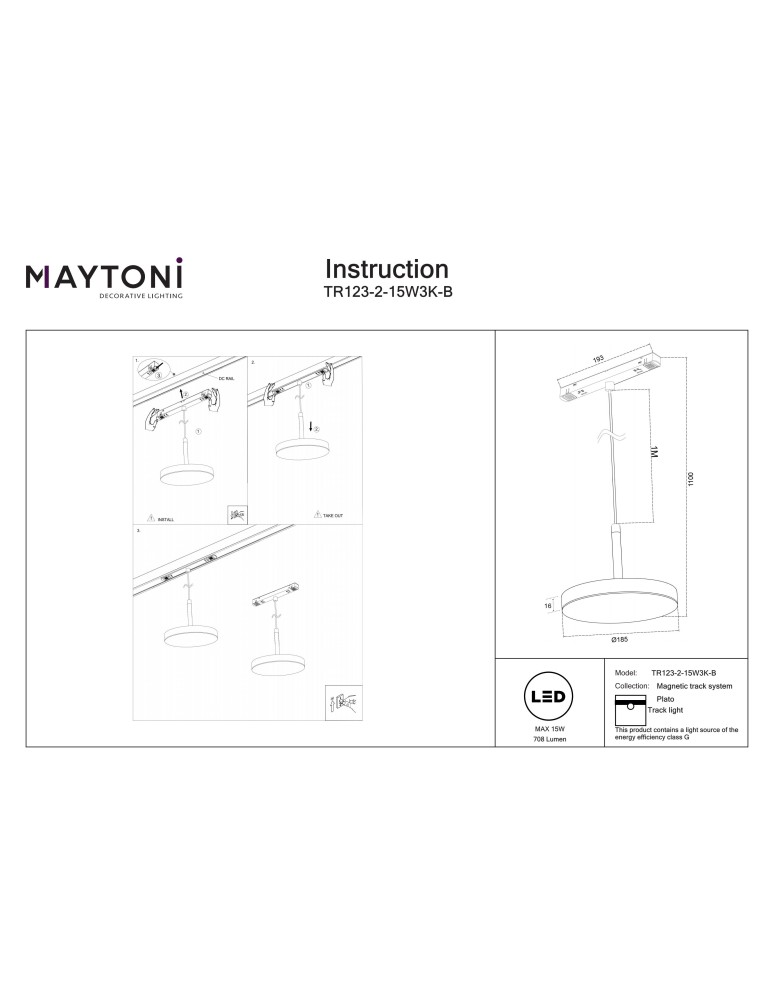 Maytoni Plato Lampa Talerz do Szyny Exility LED 708lm 3000K Czarny TR123-2-15W3K-B Maytoni Plato Lampa Talerz do Szyny Exility LED 708lm 3000K Czarny TR123-2-15W3K-B