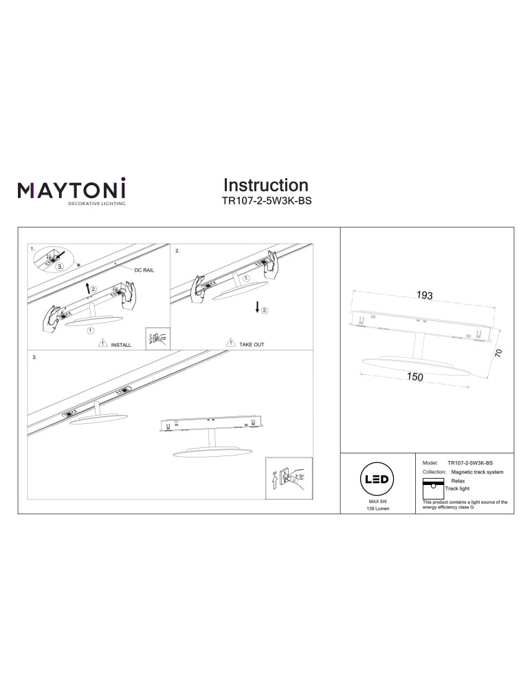 Maytoni Relax Lampa Talerz do Szyny Exility LED 139lm 3000K Mosiądz TR107-2-5W3K-BS Maytoni Relax Lampa Talerz do Szyny Exility LED 139lm 3000K Mosiądz TR107-2-5W3K-BS