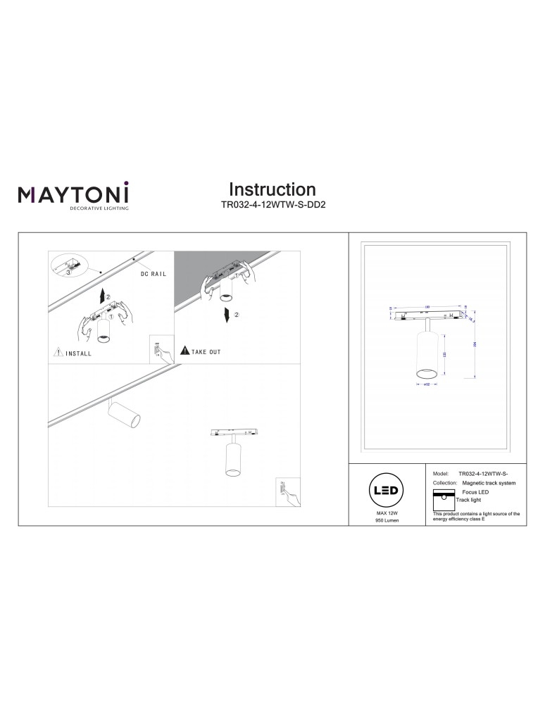 Maytoni Focus LED Reflektor do Szyny Exility LED 950lm 2700K-6000K Czarny TR032-4-12WTW-S-DD2-B Maytoni Focus LED Reflektor do Szyny Exility LED 950lm 2700K-6000K Czarny TR032-4-12WTW-S-DD2-B