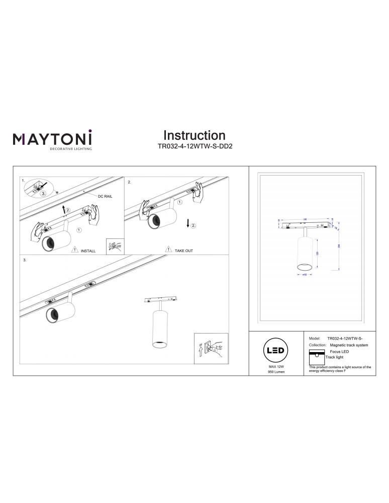 Maytoni Focus LED Reflektor do Szyny Exility LED 950lm 2700K-6000K Biały TR032-4-12WTW-S-DD2-W Maytoni Focus LED Reflektor do Szyny Exility LED 950lm 2700K-6000K Biały TR032-4-12WTW-S-DD2-W