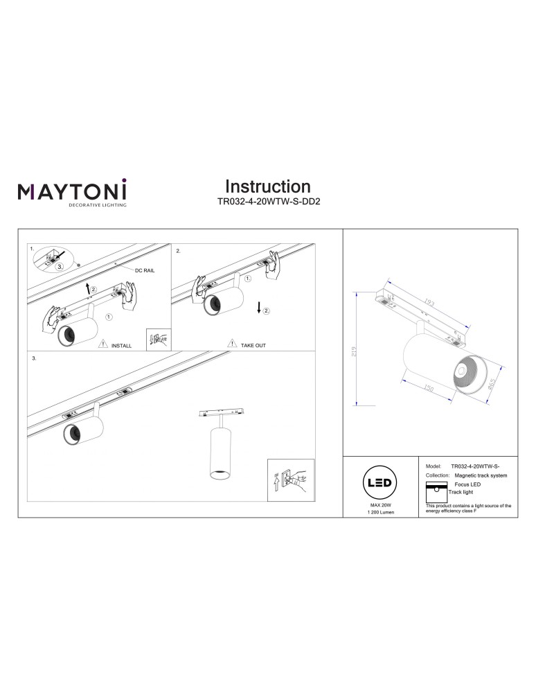 Maytoni Focus LED Reflektor do Szyny Exility LED 1200lm 2700K-6000K Biały TR032-4-20WTW-S-DD2-W Maytoni Focus LED Reflektor do Szyny Exility LED 1200lm 2700K-6000K Biały TR032-4-20WTW-S-DD2-W