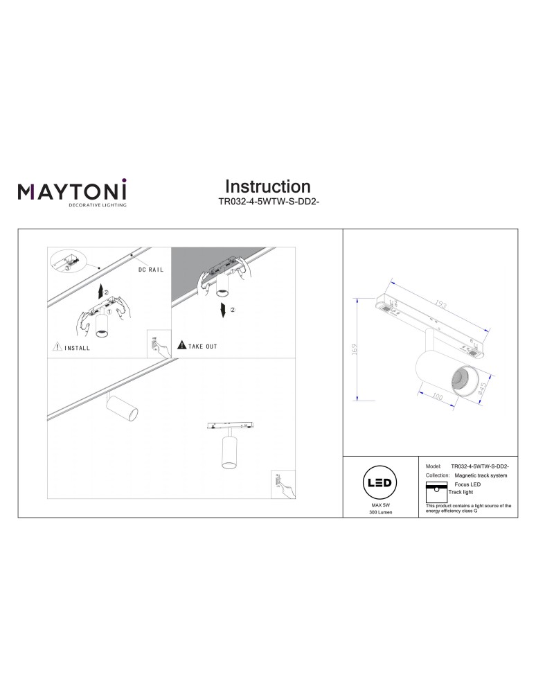 Maytoni Focus LED Reflektor do Szyny Exility LED 300lm 2700K-6000K Czarny TR032-4-5WTW-S-DD2-B Maytoni Focus LED Reflektor do Szyny Exility LED 300lm 2700K-6000K Czarny TR032-4-5WTW-S-DD2-B