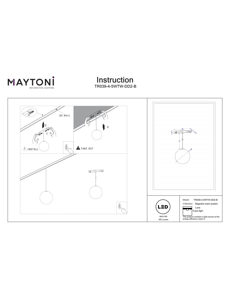 Maytoni Luna Kula do Szyny Exility LED 350lm 2700K-6000K Czarny TR039-4-5WTW-DD2-B Maytoni Luna Kula do Szyny Exility LED 350lm 2700K-6000K Czarny TR039-4-5WTW-DD2-B