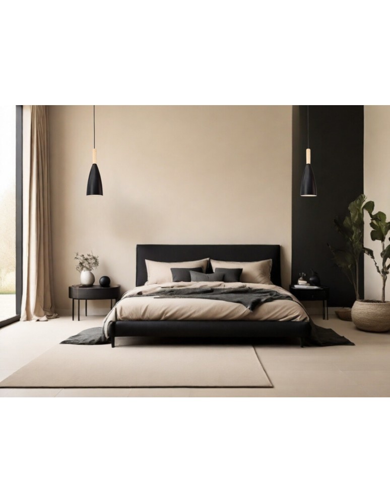 Lampy wiszące - Luces Exclusivas MORENO Wisząca 1xE14 LED czarny/naturalne drewno LE42106 - product kolory-swiatla.pl 3