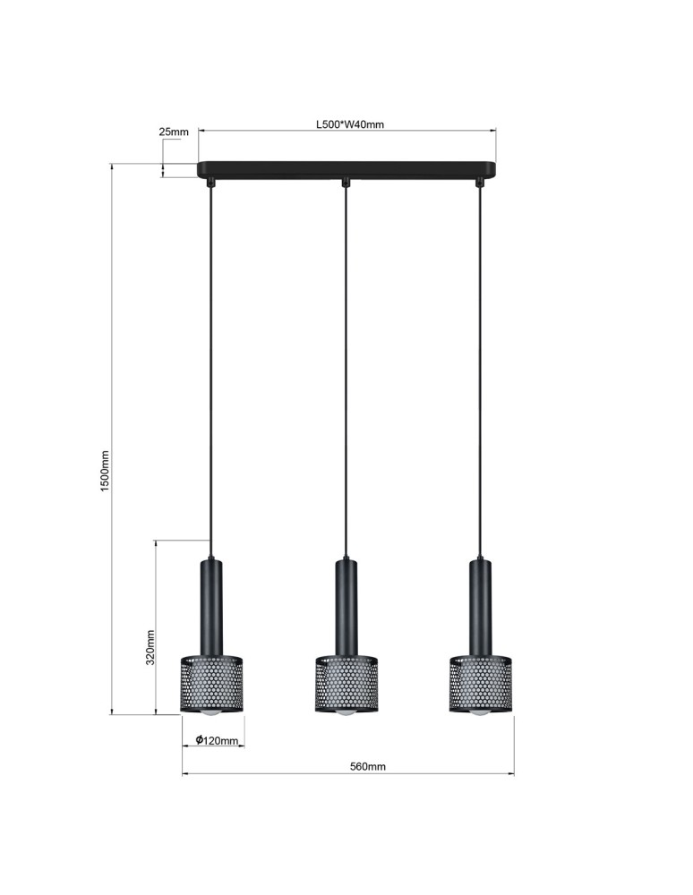 Light Prestige Lampa wisząca Amo czarna 3xE27 LP-0702/3L BK Light Prestige Lampa wisząca Amo czarna 3xE27 LP-0702/3L BK