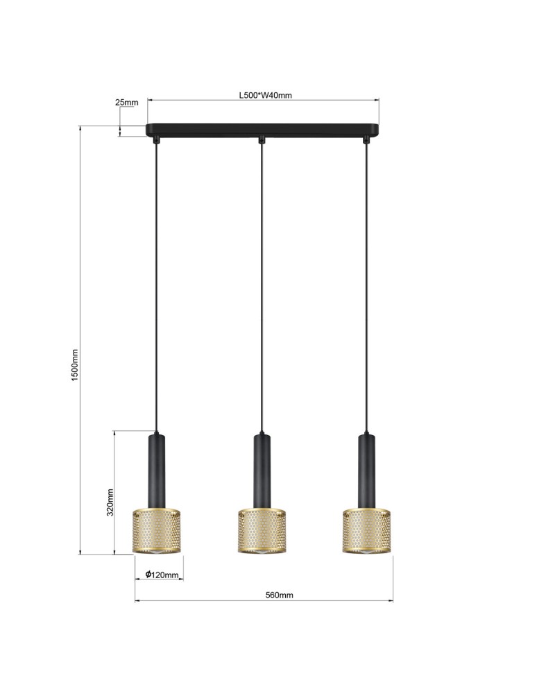 Light Prestige Lampa wisząca Amo czarno-złota 3xE27 LP-0702/3L GD Light Prestige Lampa wisząca Amo czarno-złota 3xE27 LP-0702/3L GD