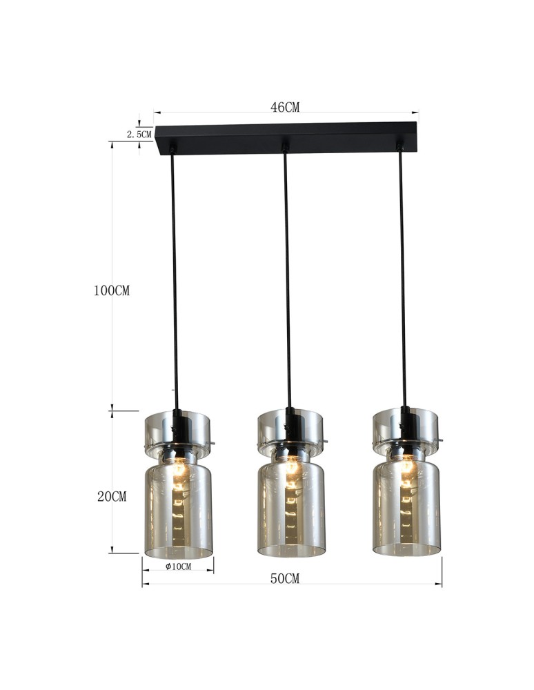 Light Prestige Potrójna lampa wisząca Nivio dymna 3xE27 LP-2811/3L AM Light Prestige Potrójna lampa wisząca Nivio dymna 3xE27 LP-2811/3L AM
