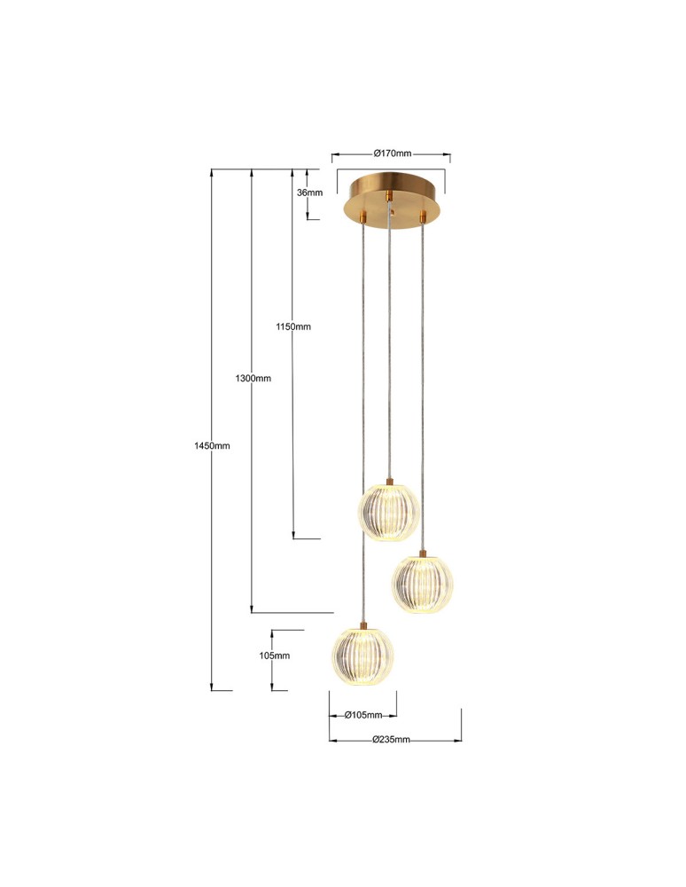 Light Prestige Lampa wisząca Brillant 3 złota LED CCT LP-3303/3P GD Light Prestige Lampa wisząca Brillant 3 złota LED CCT LP-3303/3P GD