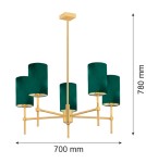 Żyrandole mosiężne - Argon ABRUZZO żyrandol 5 pł. 5x7W (max) zielony mosiądz szczotkowany 2147 - product 4