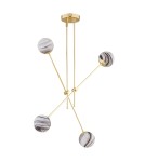 Lampy wiszące kule - Argon ABSOS 1840 lampa wisząca 4 pł. klosze biało-brązowe (marmurek), stelaż mosiądz szkło, stal mosiądzowana - product 5