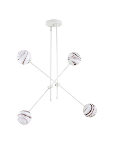 Argon ABSOS 1841 lampa wisząca 4 pł.  klosze biało-brązowe (marmurek), stelaż kremowy biały szkło, stal lakierowana - produkt 2