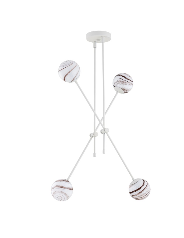 Argon ABSOS 1841 lampa wisząca 4 pł. klosze biało-brązowe (marmurek), stelaż kremowy biały szkło, stal lakierowana Argon ABSOS 1841 lampa wisząca 4 pł. klosze biało-brązowe (marmurek), stelaż kremowy biały szkło, stal lakierowana