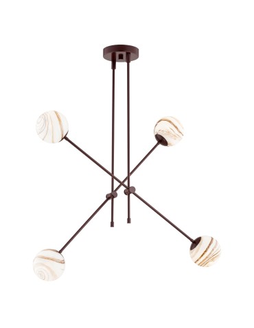 Argon ABSOS 1842 lampa wisząca 4 pł.  klosze biało-brązowe (marmurek), stelaż czekoladowy brązowy szkło, stal lakierowana