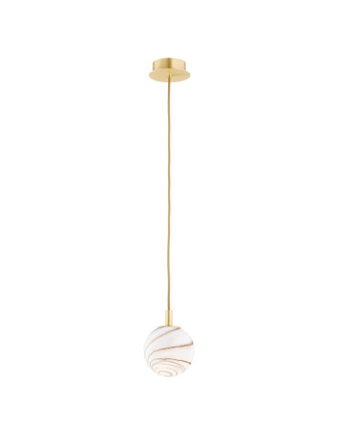 Argon ALMIROS 8450 lampa wisząca 1 pł., mała, klosz biało-brązowy (marmurek), elementy mosiądz szkło, mosiądz, oplot baw