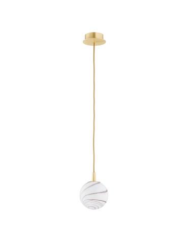 Argon ALMIROS 8450 lampa wisząca 1 pł., mała, klosz biało-brązowy (marmurek), elementy mosiądz szkło, mosiądz, oplot baw - produkt 2