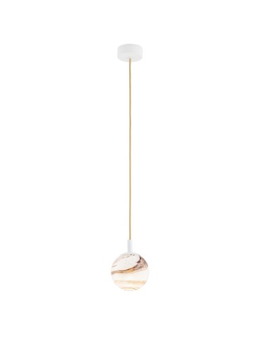 Argon ALMIROS 8451 lampa wisząca 1 pł., mała, klosz biało-brązowy (marmurek), elementy kremowe białe szkło, stal lakierow
