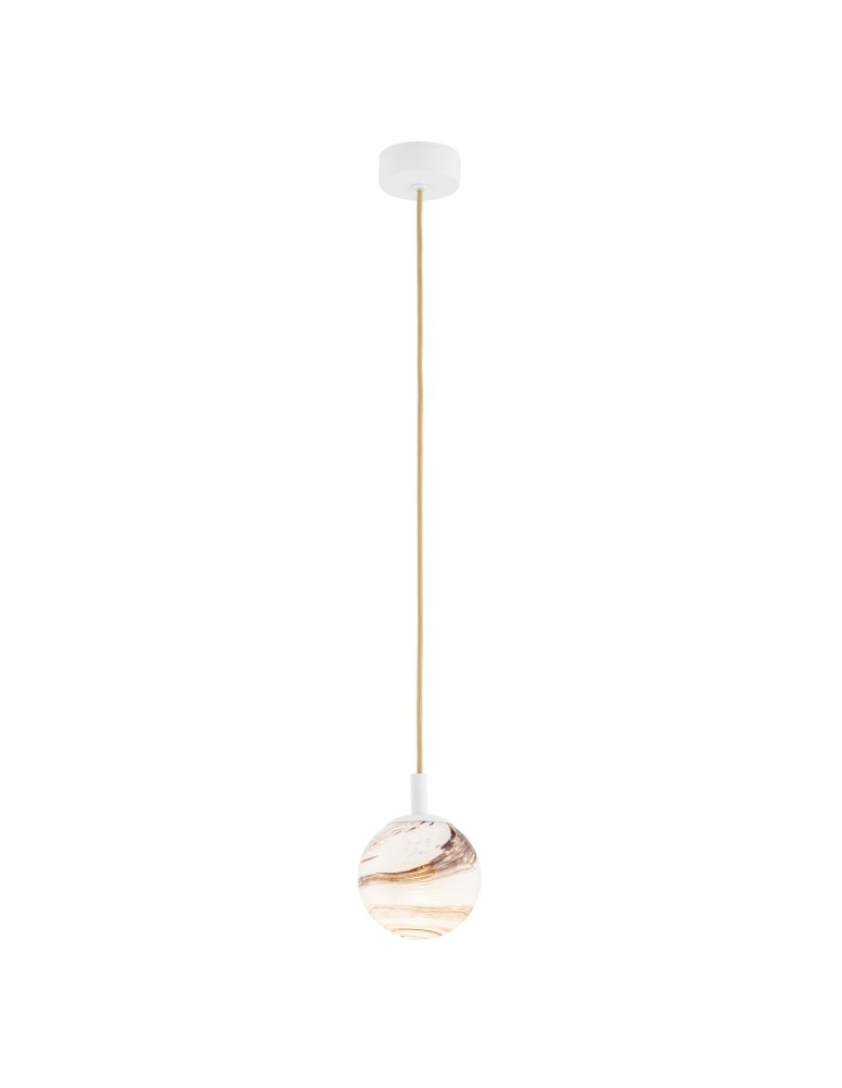 Argon ALMIROS 8451 lampa wisząca 1 pł., mała, klosz biało-brązowy (marmurek), elementy kremowe białe szkło, stal lakierow Argon ALMIROS 8451 lampa wisząca 1 pł., mała, klosz biało-brązowy (marmurek), elementy kremowe białe szkło, stal lakierow