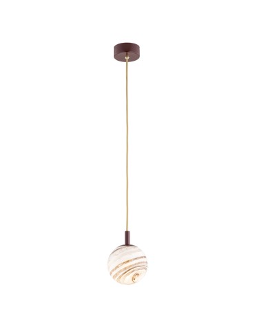 Argon ALMIROS 8452 lampa wisząca 1 pł., mała, klosz biało-brązowy (marmurek), elementy brązowy czekoladowy szkło, stal la