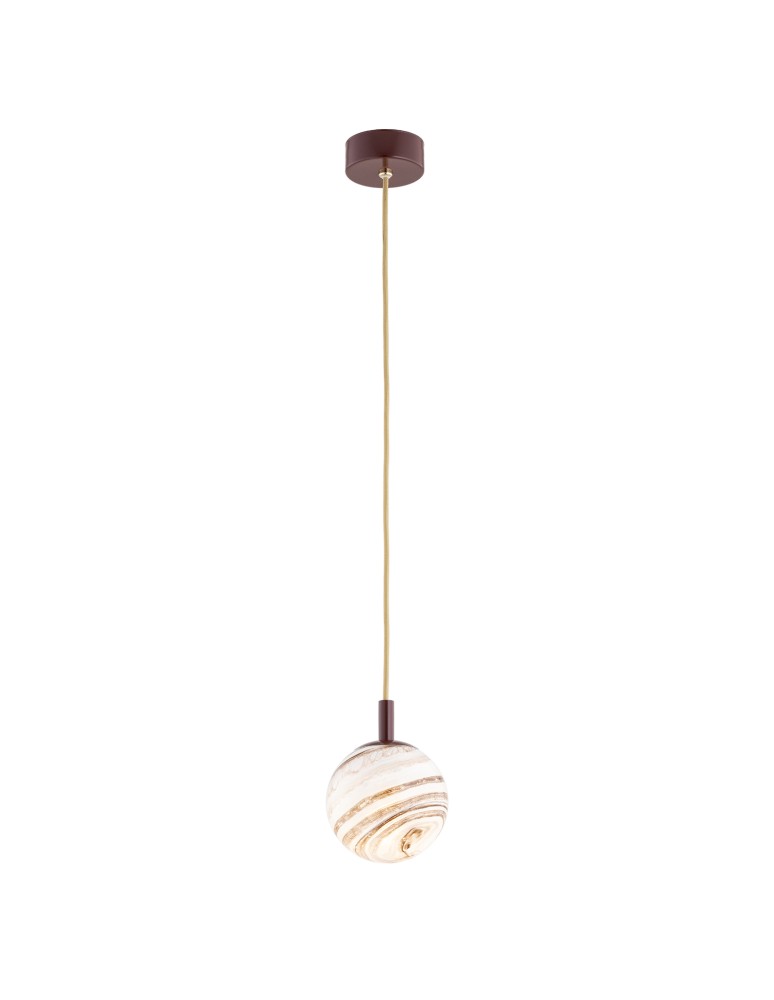 Argon ALMIROS 8452 lampa wisząca 1 pł., mała, klosz biało-brązowy (marmurek), elementy brązowy czekoladowy szkło, stal la