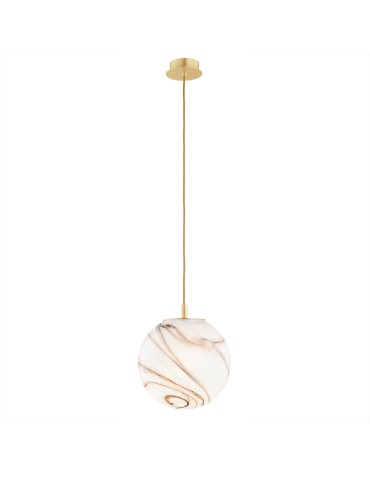 Argon ALMIROS 8447 lampa wisząca 1 pł., średnia, klosz biało-brązowy (marmurek), elementy mosiądz szkło, mosiądz, oplot