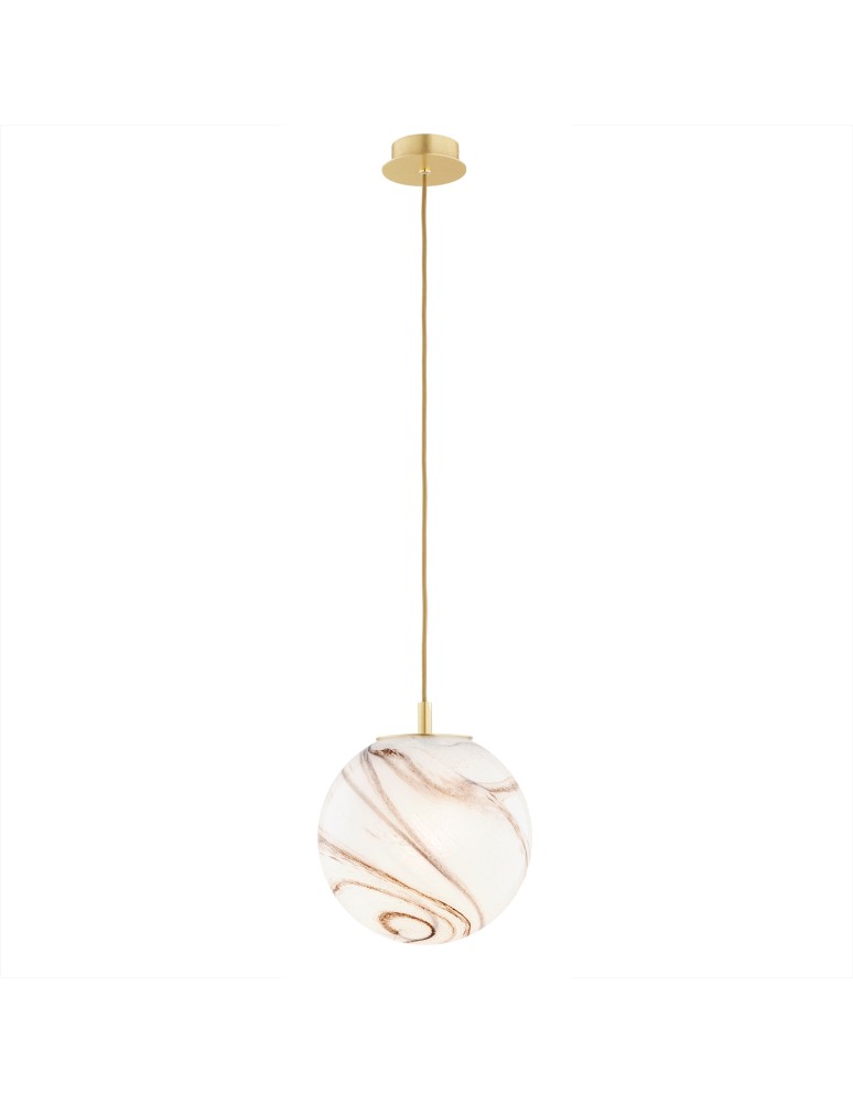 Argon ALMIROS 8447 lampa wisząca 1 pł., średnia, klosz biało-brązowy (marmurek), elementy mosiądz szkło, mosiądz, oplot 