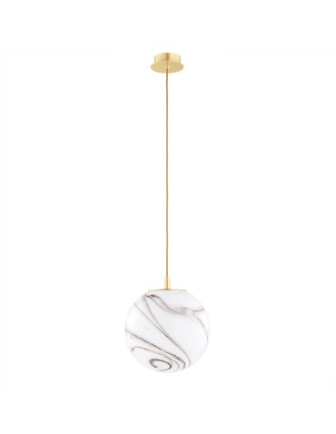 Argon ALMIROS 8447 lampa wisząca 1 pł., średnia, klosz biało-brązowy (marmurek), elementy mosiądz szkło, mosiądz, oplot  - produkt 2