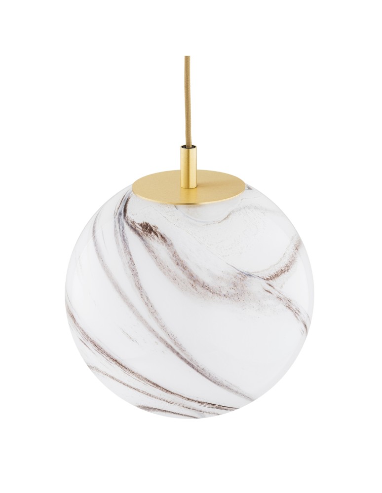 Argon ALMIROS 8447 lampa wisząca 1 pł., średnia, klosz biało-brązowy (marmurek), elementy mosiądz szkło, mosiądz, oplot