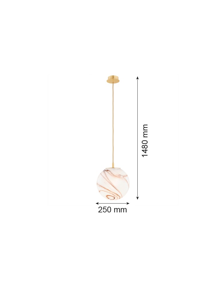 Argon ALMIROS 8447 lampa wisząca 1 pł., średnia, klosz biało-brązowy (marmurek), elementy mosiądz szkło, mosiądz, oplot