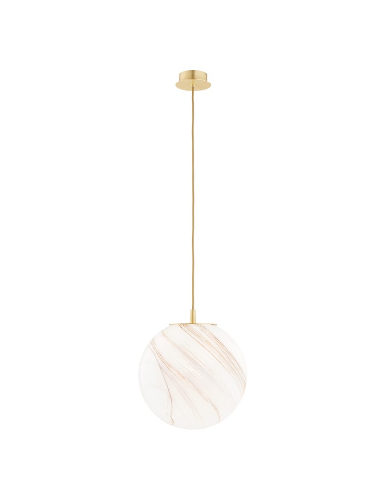 Argon ALMIROS 8448 lampa wisząca 1 pł., duża, klosz biało-brązowy (marmurek), elementy mosiądz szkło, mosiądz, oplot baw