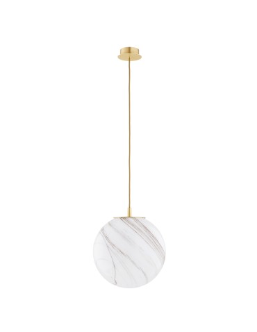 Argon ALMIROS 8448 lampa wisząca 1 pł., duża, klosz biało-brązowy (marmurek), elementy mosiądz szkło, mosiądz, oplot baw - produkt 2
