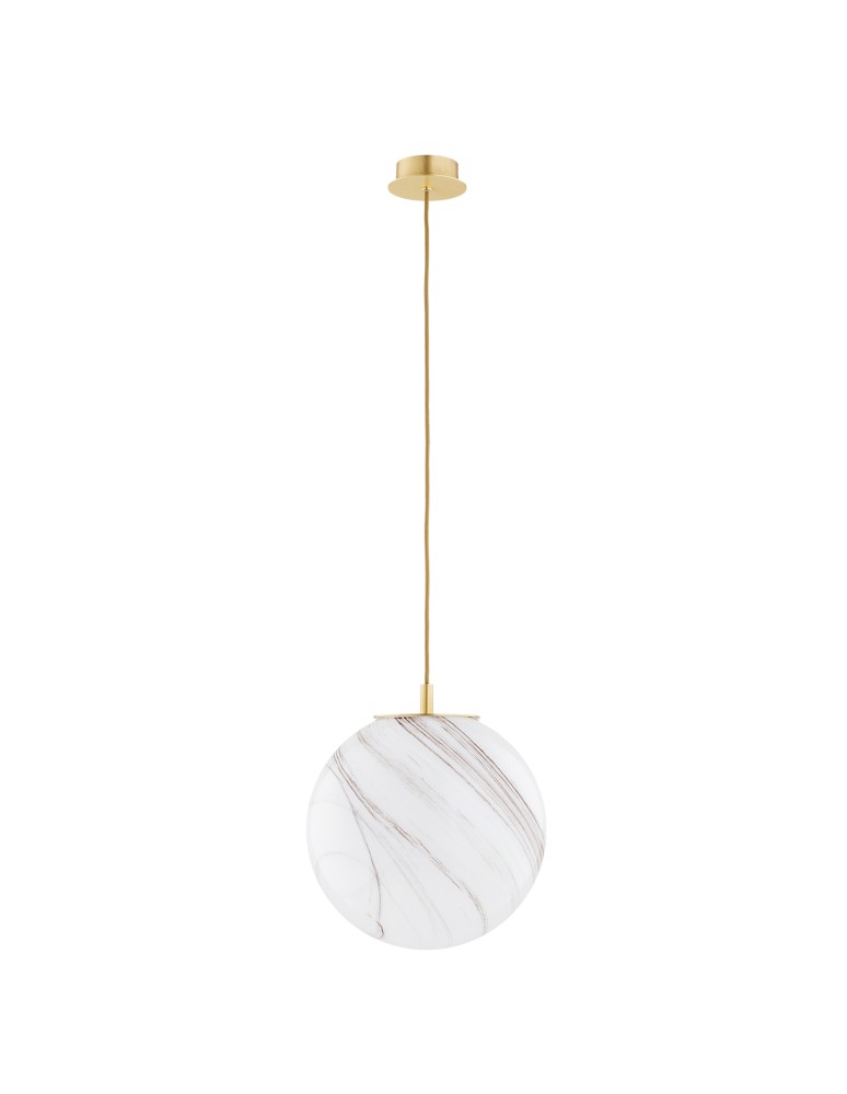 Argon ALMIROS 8448 lampa wisząca 1 pł., duża, klosz biało-brązowy (marmurek), elementy mosiądz szkło, mosiądz, oplot baw
