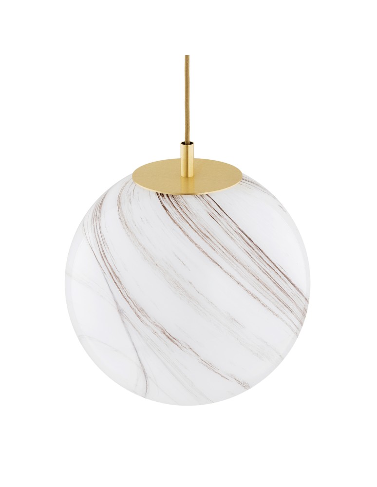 Argon ALMIROS 8448 lampa wisząca 1 pł., duża, klosz biało-brązowy (marmurek), elementy mosiądz szkło, mosiądz, oplot baw