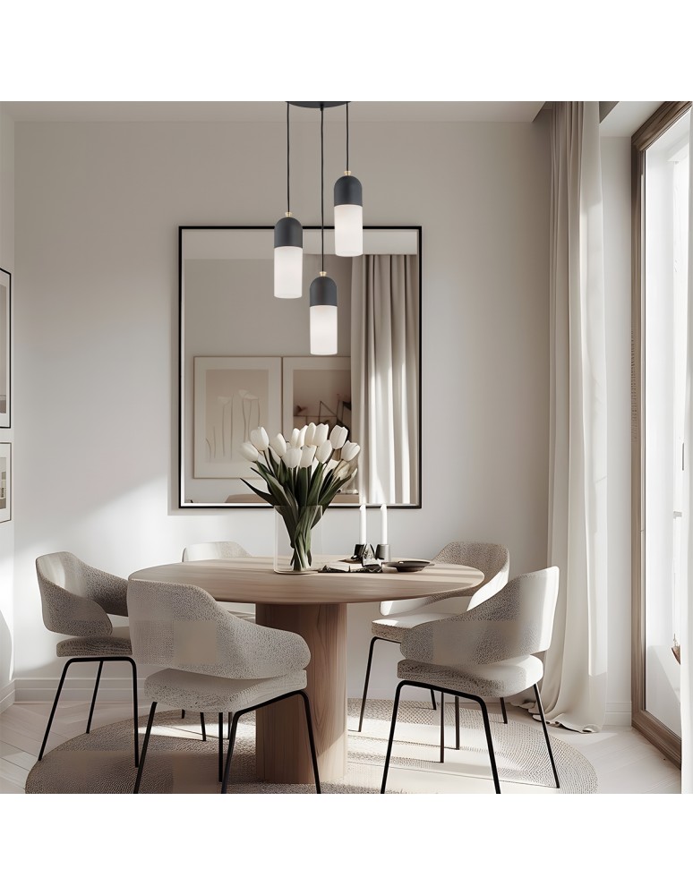 Argon BURGOS lampa wisząca 3 pł. okrągła podsufitka 3x15W (max) opal mat czarny struktura 1467